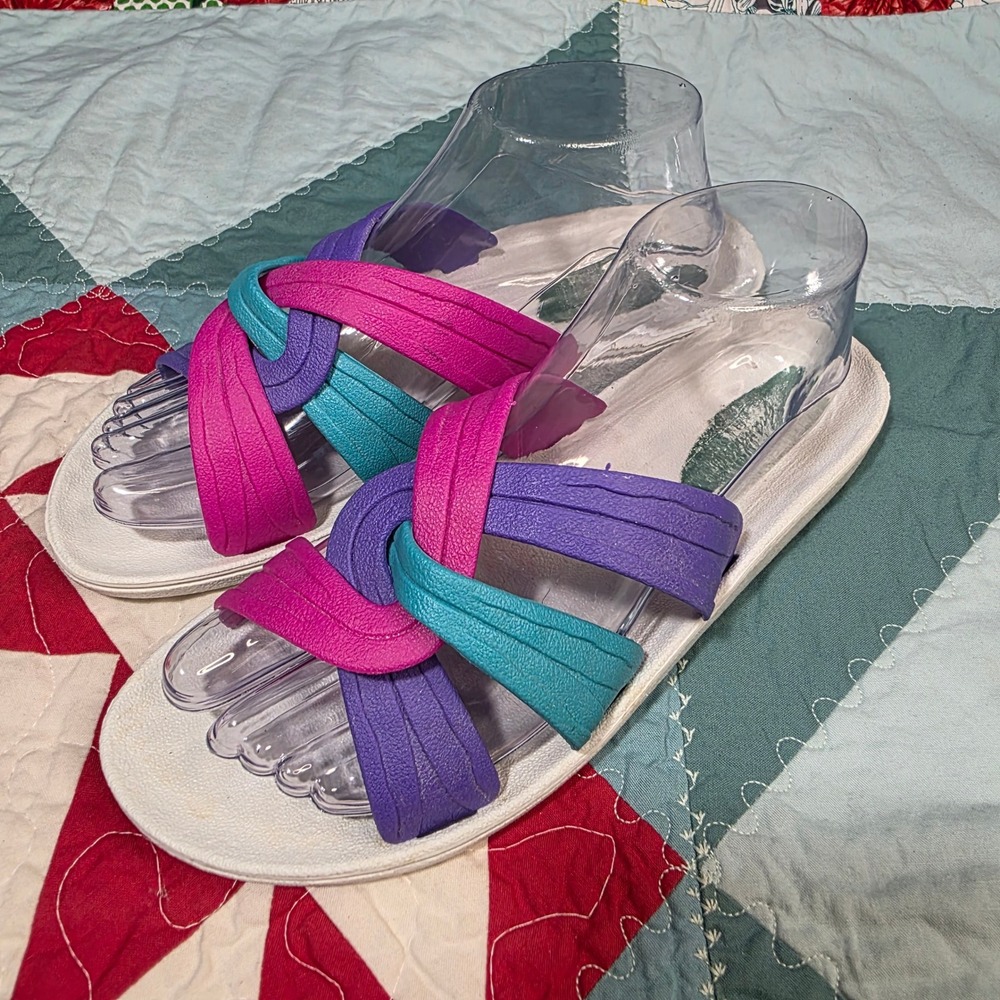 Grandco Slide Sandals Womens 9 Multi Color Braided Straps Retro SS-9036‎